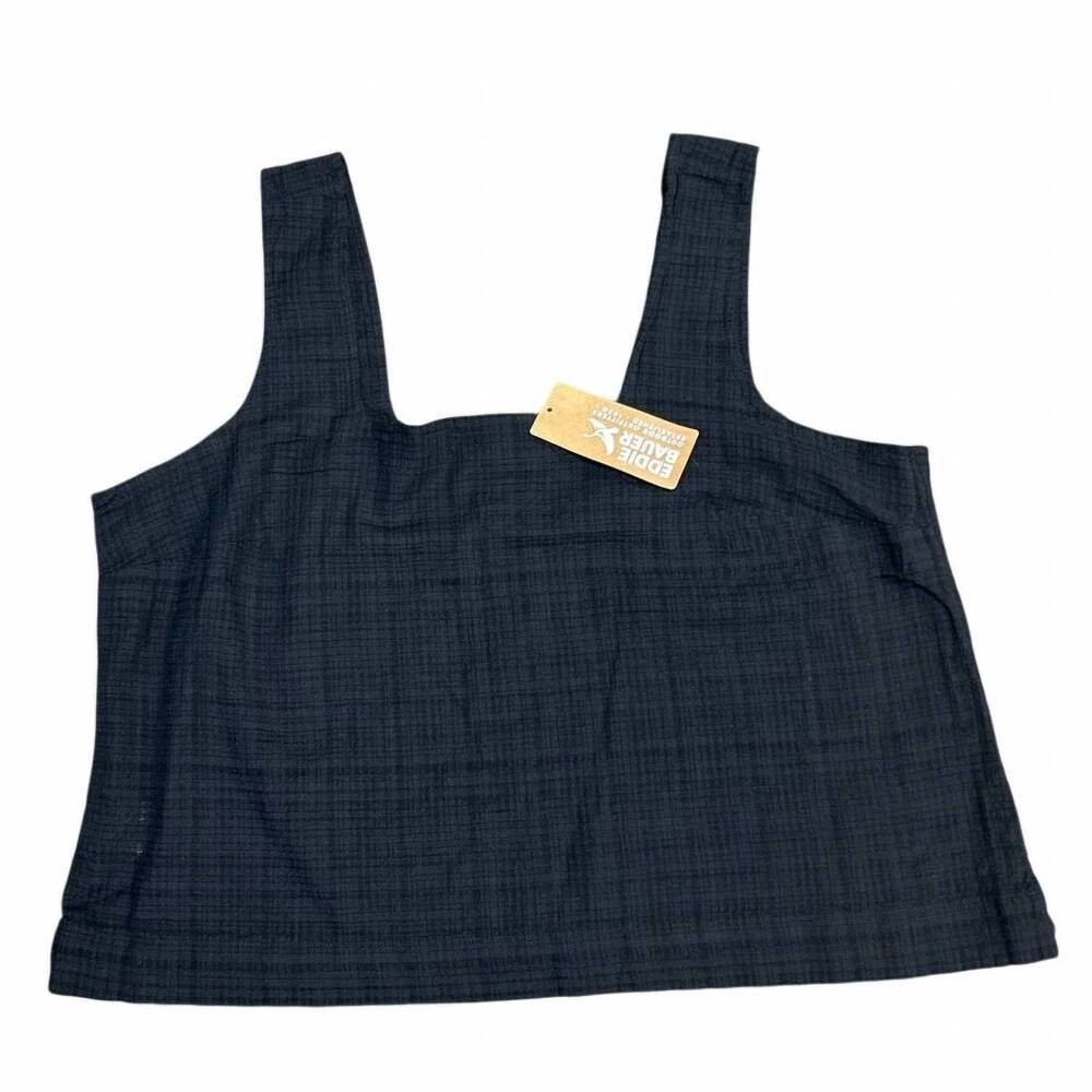 NEW EDDIE BAUER women's sleeveless suns up cotton blend gauze tank top in black